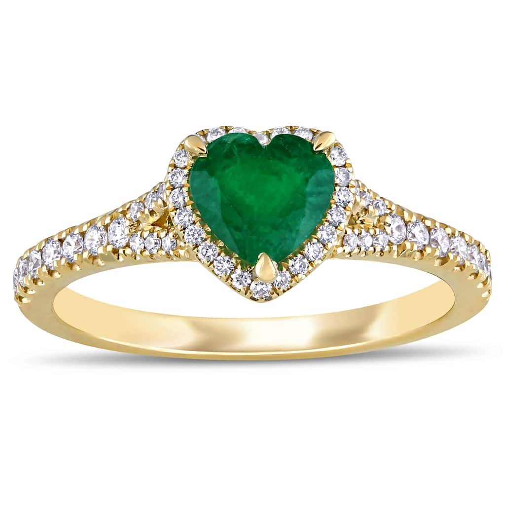 Miadora 14k Yellow Gold Emerald and 1/4ct TDW Diamond Heart Halo Ring