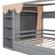 preview thumbnail 26 of 40, Full Size Wood House Bed with 2 Drawers and Shelves, Kids Platform Storage Bed Frame with Wardrobe and Small Curtain