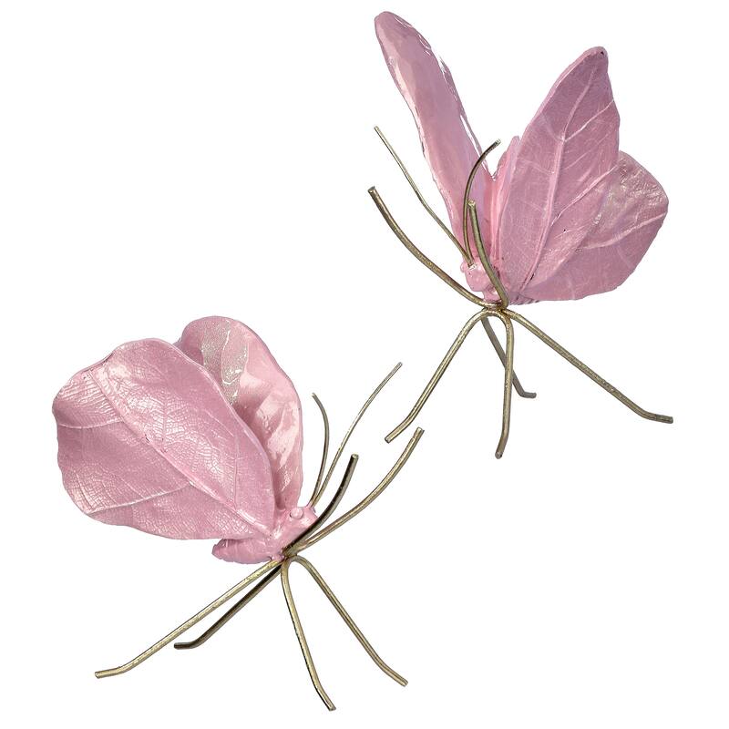 5" Resin And Metal Pearlized Butterfly Set of 2