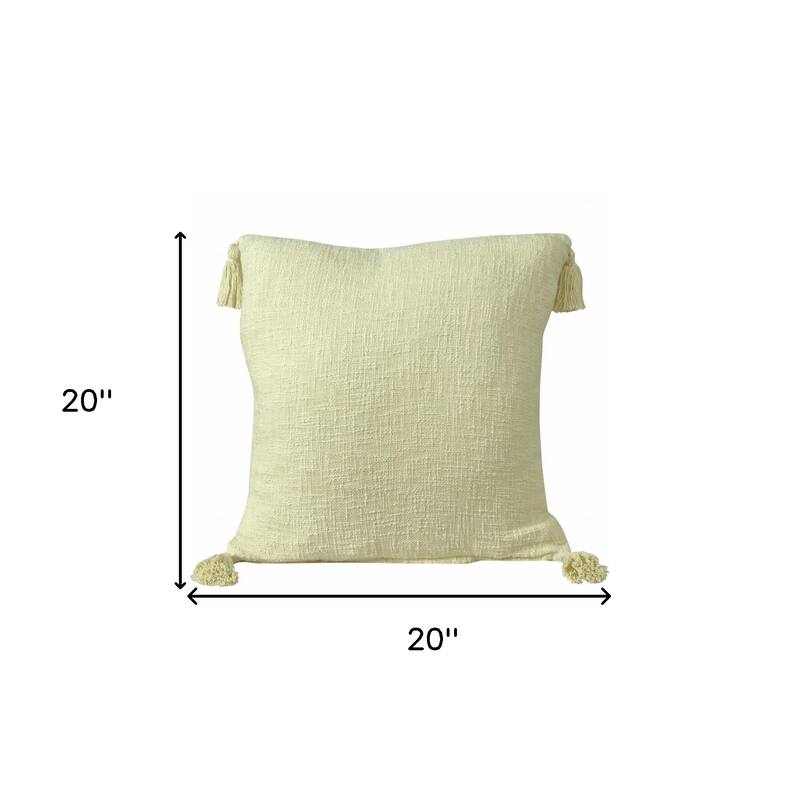 HomeRoots 20" X 20" Light Yellow 100% Cotton Zippered Pillow