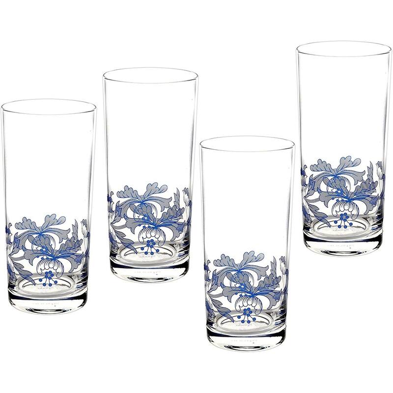 Spode Blue Italian Set of 4 Glasses - 15 oz - Clear and Blue