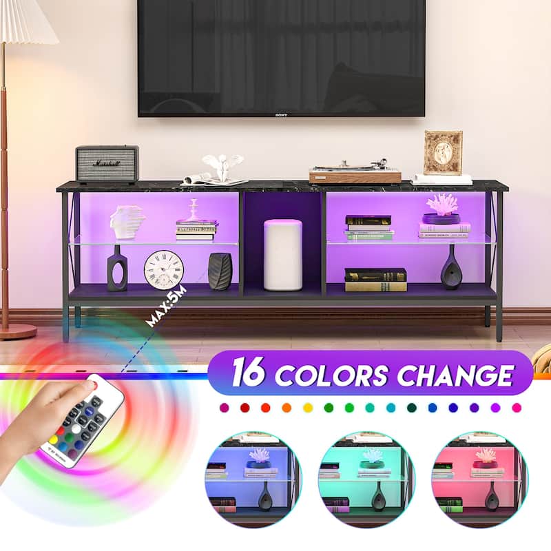 Modern TV stand,Iron TV cabinet Black/White with LED Lights, Remote Control,Toughened Glass Stand