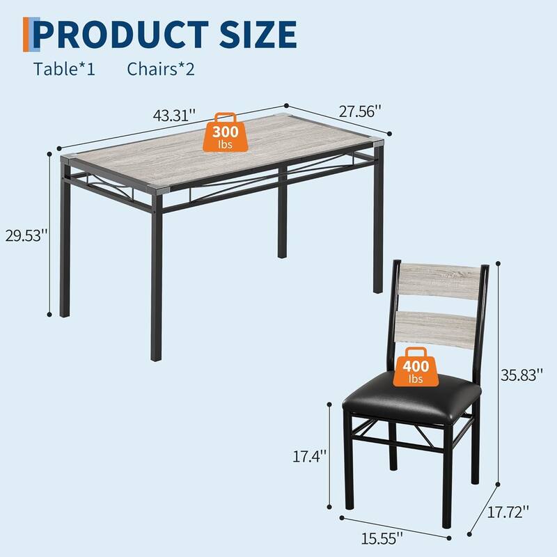 Dining Table Set for 4, Wood Kitchen Table with 4 Upholstered Chairs for Small Space