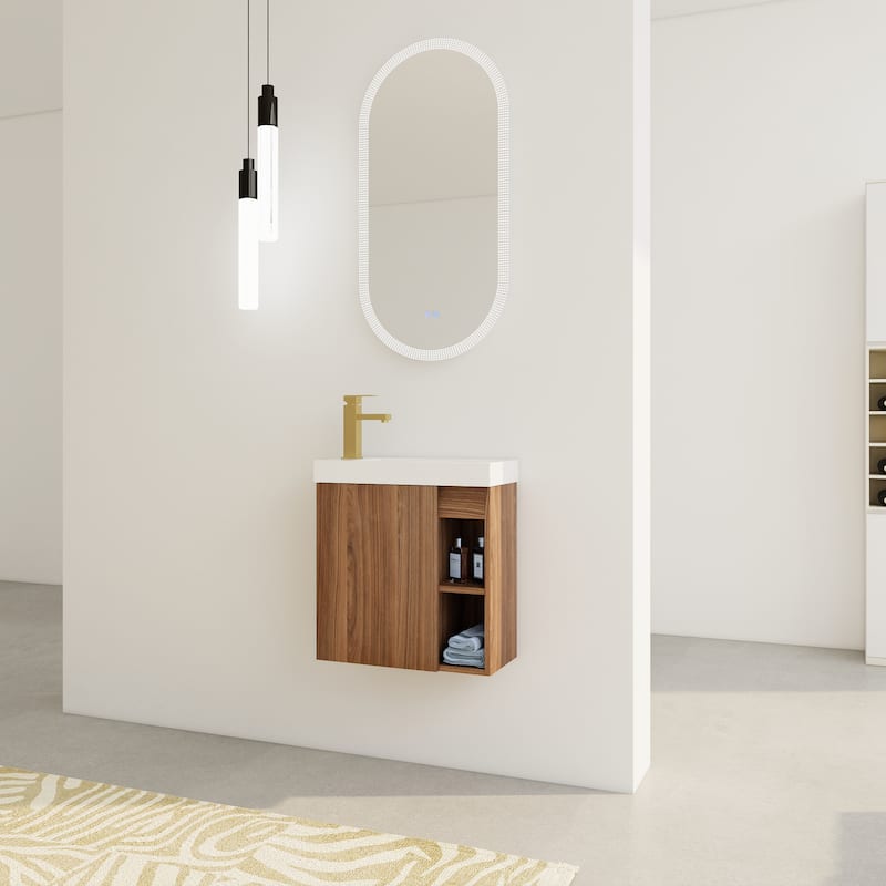 20" Floating Bathroom Vanity with Soft-Close Door and Resin Sink, Space-Saving Wall-Mounted Design