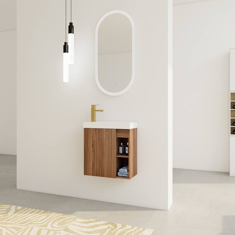 GDFStudio - Milo Modern Wall-Mounted Bathroom Vanity with White Resin Sink and Soft-Close Cabinet Door