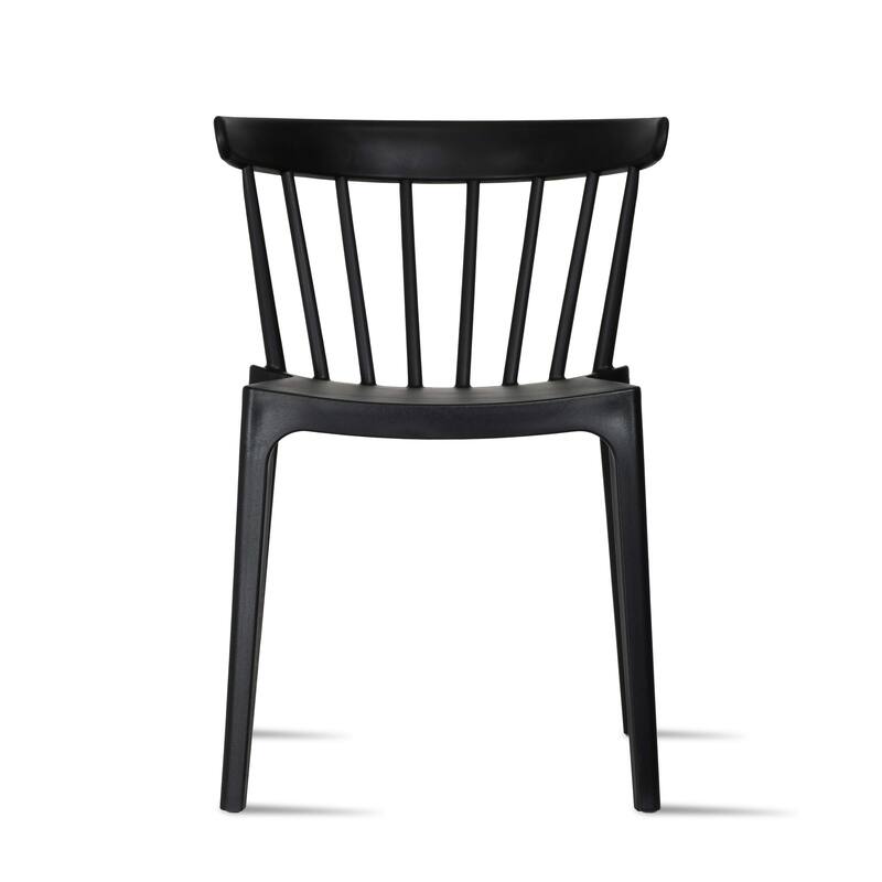 Set of 2 Stackable Modern Plastic Low Back Windsor Dining Chairs With Spindle Back For Kitchen Indoor Outdoor Patio Office