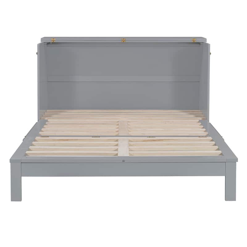 Queen Size Foldable Murphy Bed with Storage Drawers & USB Charging,Space Saving Wall Bed