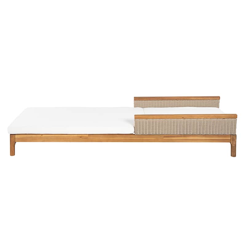 Christopher Knight Home - Solid Acacia Wood Outdoor Chaise Lounge with 4-Position Adjustable Backrest & Woven Rattan Accents