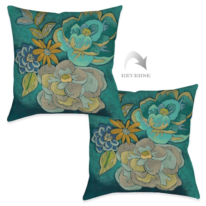 Laural Home Teal Bouquet I Outdoor Decorative Pillow