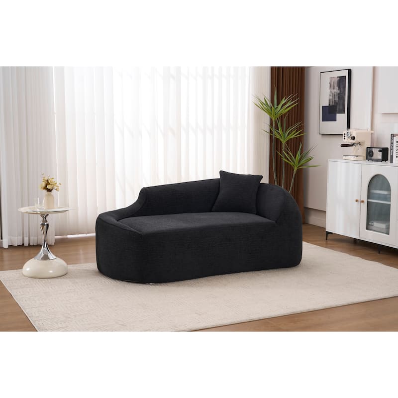 LY-048 Compression Curved Chaise Longue Chair Indoor, Modern Chenille Loveseat Couch