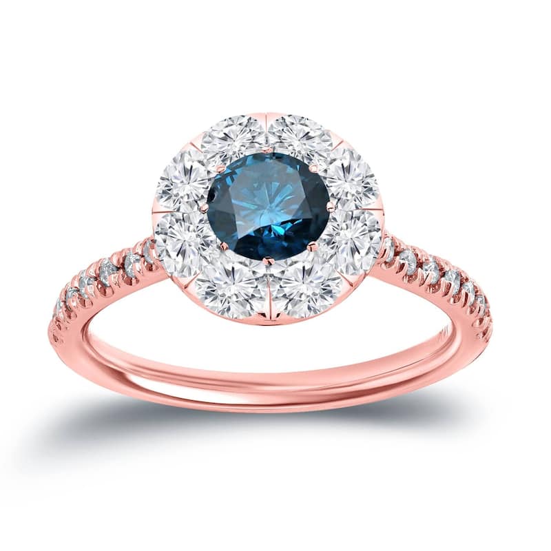 Auriya 14k Gold 1 1/6ctw Halo Blue Diamond Engagement Ring - Rose - 4