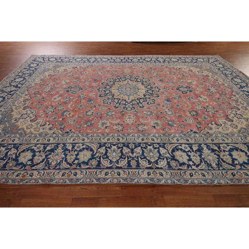 Traditional Pink Najafabad Persian Vintage Rug Handmade Wool Carpet - 9'8" x 12'9"