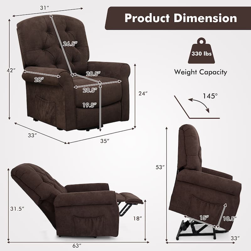 Costway Power Lift Recliner Chair Sofa for Elderly w/ Side Pocket &