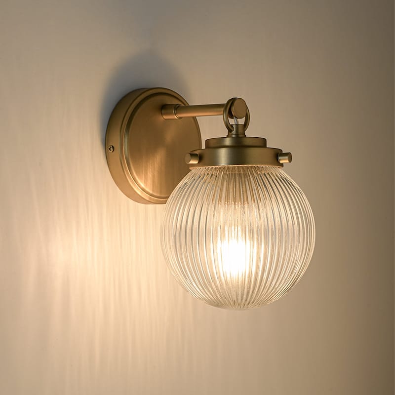 6.3''W 1-Light Brushed Brass Ribbed Glass Single Globe Wall Sconce - Brushed Brass