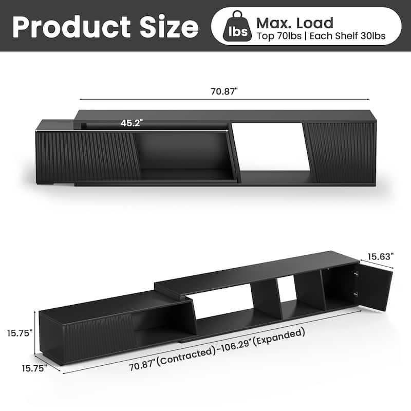 Meyreso Modern Extendable TV Stand with Drawers, Adjustable 71-106 Inch Media Console