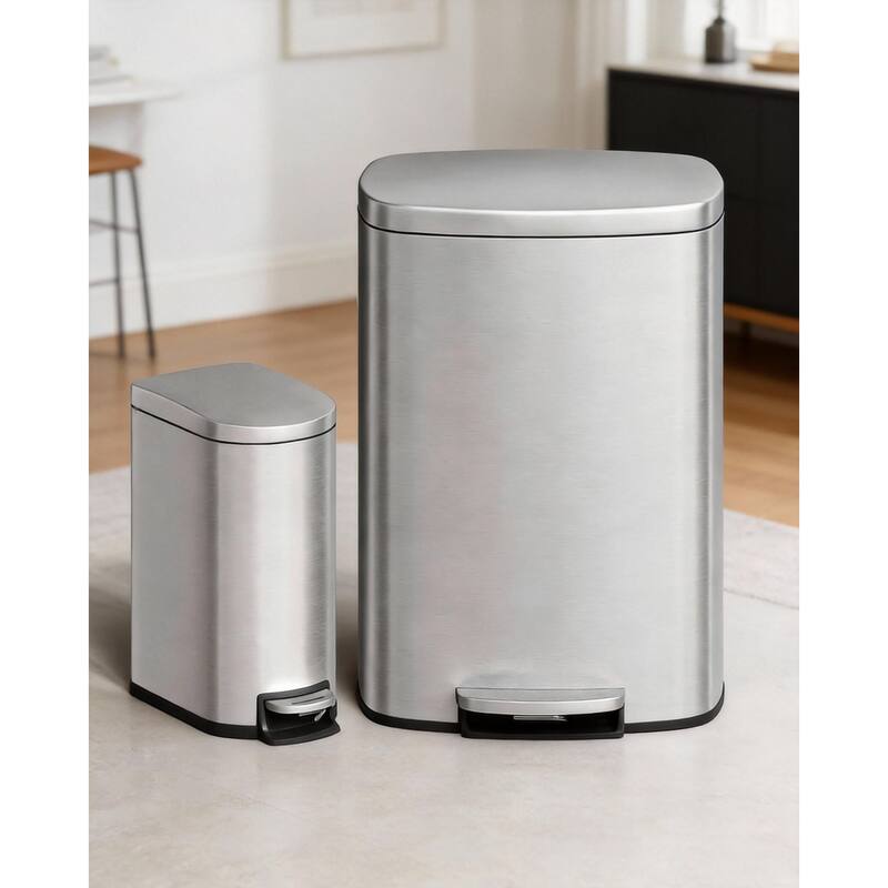 Kitchen Trash Can Combo Set, 13.2 & 2.6 Gallon - Stainless Steel
