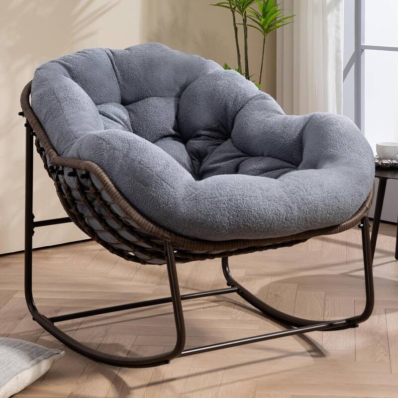Outdoor rattan rocking chair, padded penguin rocking chair,lounge chair Outdoor for Front Porch,Living Room,Patio,Garden