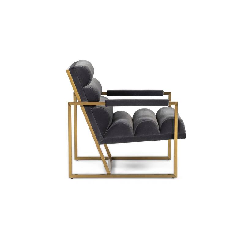 Modrest Anton Modern Grey Velvet & Brass Accent Chair