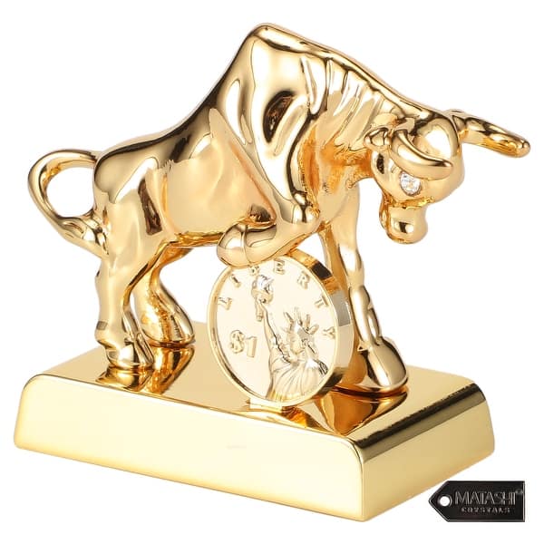 Matashi 24k Gold Plated Crystal Studded Ox Bull Figurine With Coin Ornament Collectible Gift Ox Wealth Statue Bull Statue Overstock 32677287