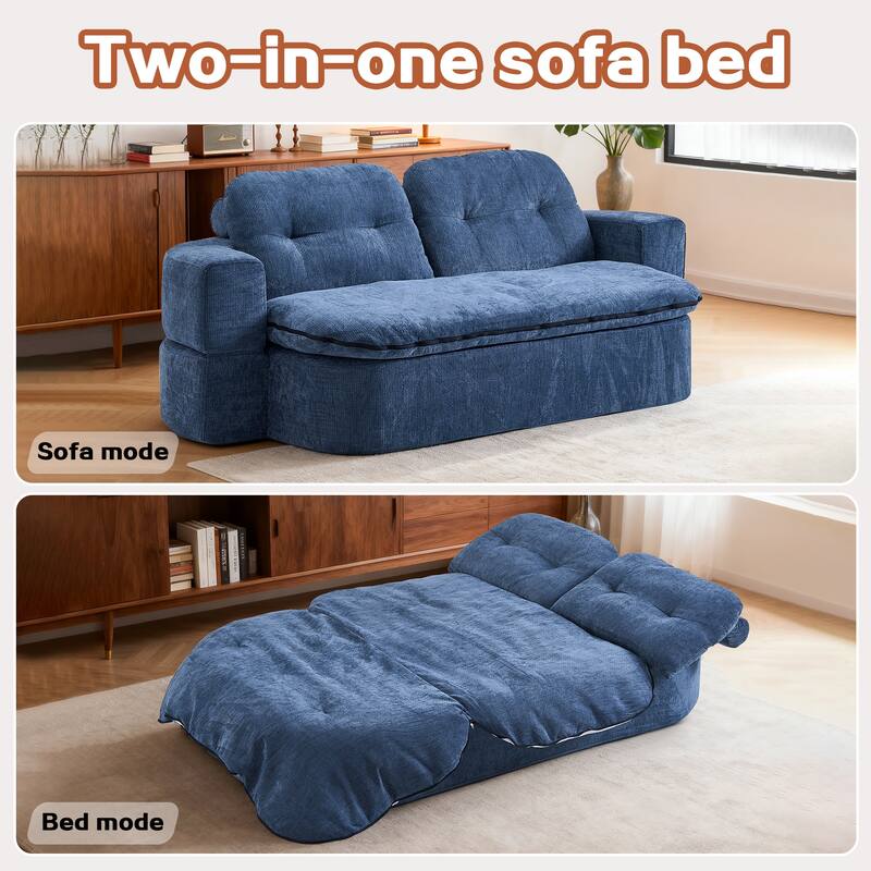 Chenille Folding Loveseat Sofa Convertible into Floor Sleeper Mattress