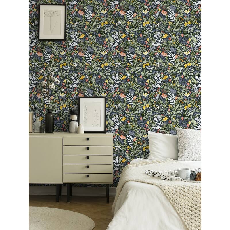 A-Street Prints Brittsommar Navy Blue Woodland Floral Wallpaper