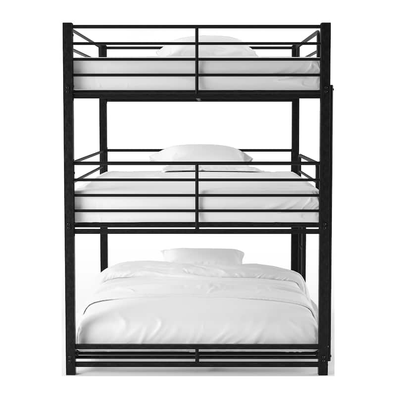 Cody Contemporary Black Metal Triple Decker Bunk Bed with 2 Ladder by Furniture of America