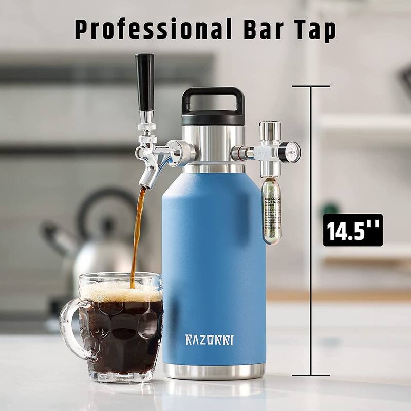 Razorri 64oz Stainless Steel Beer Growler, DoubleWall Vacuum Insulated