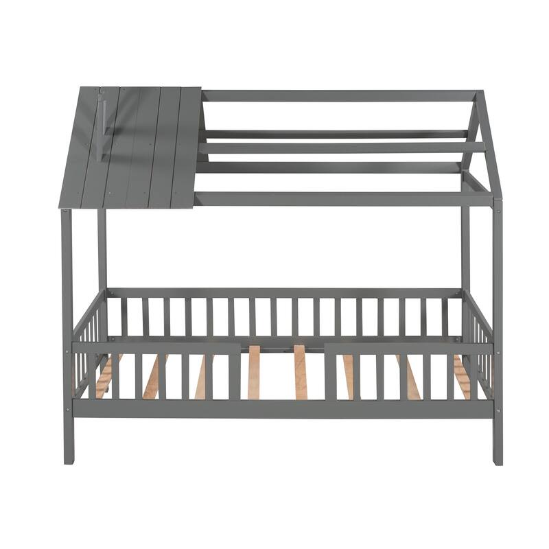 Twin Size White House Bed with Roof, Fence, and Sturdy Wood Frame