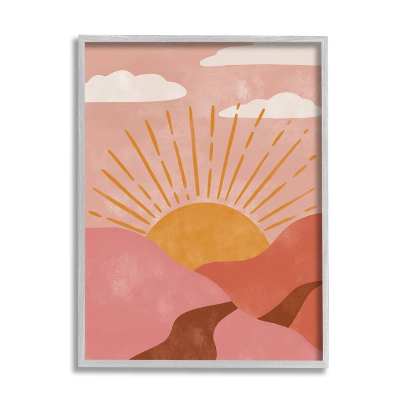 Stupell Boho Desert Sun Setting Beneath Mountain Path Framed Wall Art - Pink