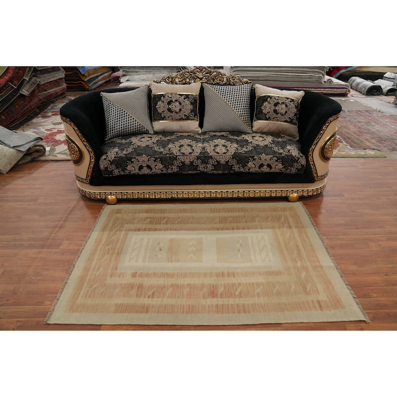 Hand Woven Oriental 100% Wool Carpet Southwestern Tribal Oranges & Rust Kilim Area Rug - 5' 10'' X 4' 0''