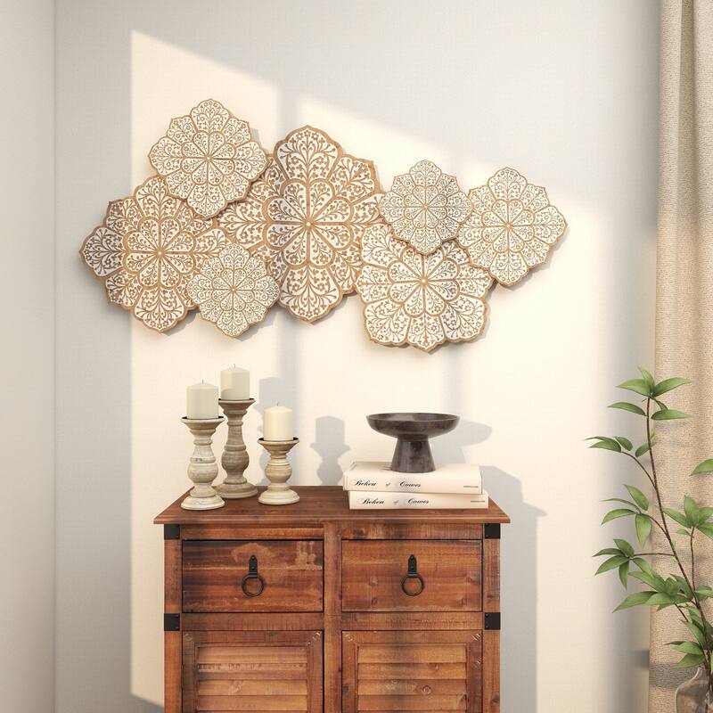 White Wood Intricately Carved Floral Home Wall Decor