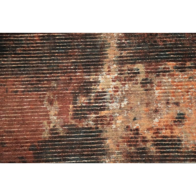 Hand Knotted Oriental Viscose Silk Carpet Modern Abstract Oranges & Rust Abstract Area Rug - 8' 0'' X 5' 1''