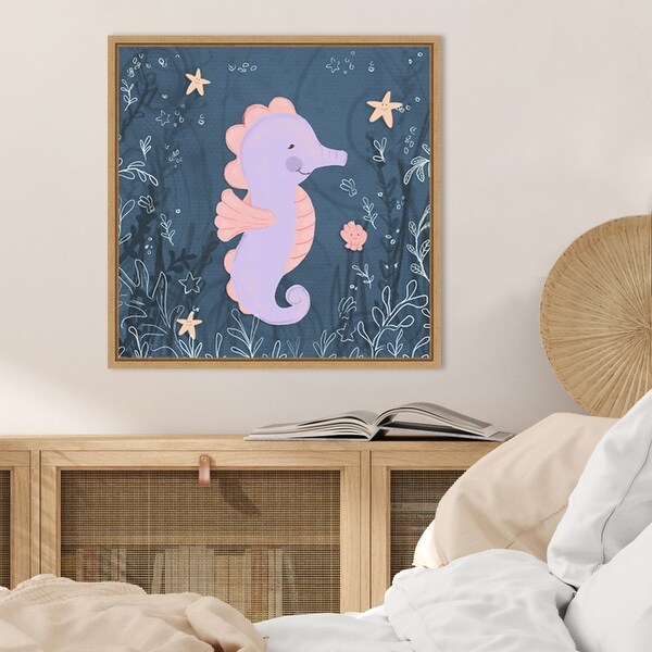 Seahorse and Turtle Blue I by Hartworks Framed Canvas Wall Art