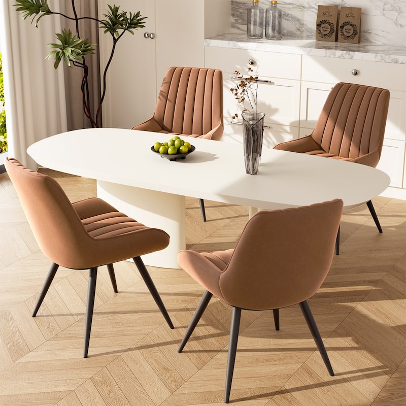 Modern Dining Chairs Set of 4, Comfy Dining Room Chairs with Thick Cushions, Upholstered Fabric Chairs with Metal Legs - Brown