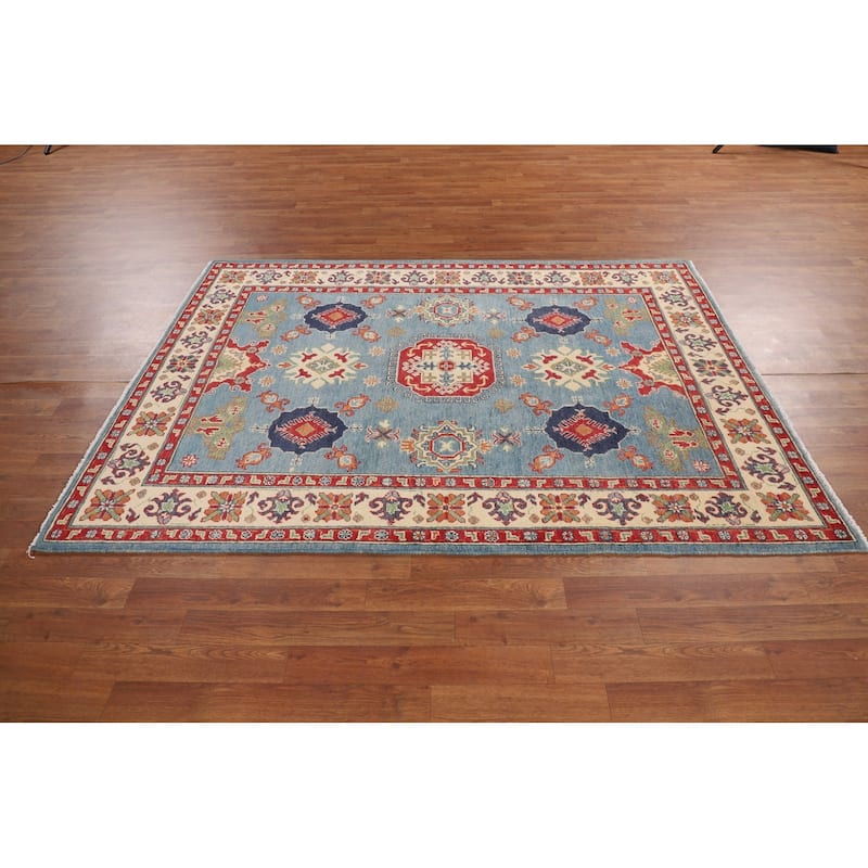 Traditional Kazak Oriental Area Rug Handmade Blue Wool Carpet - 4'11" x 6'9"