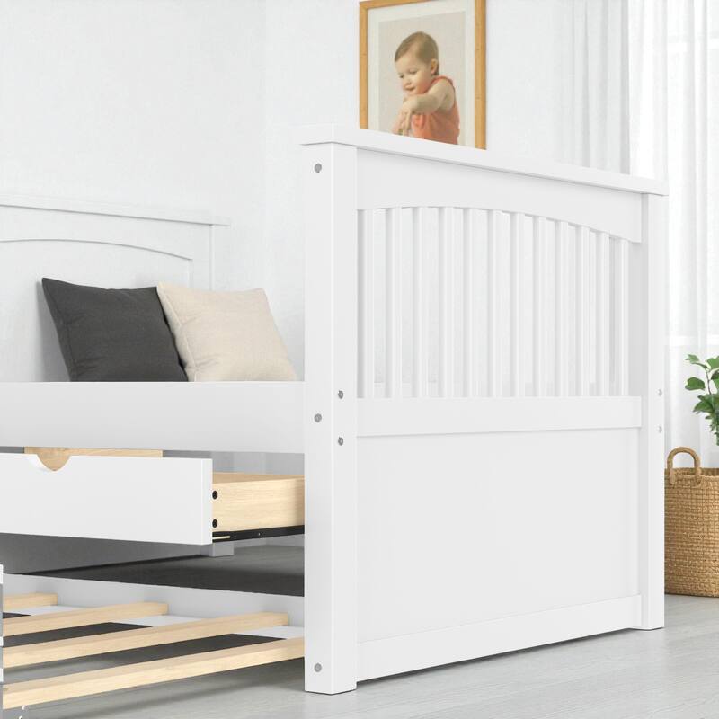 Twin Solid Wood Platform Bed with Drawers and Trundle, Space-Saving Daybed Frame with Storage, No Box Spring Needed
