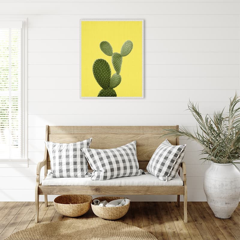 Yellow Cactus by Lola Peacock Framed Canvas Wall Art Print - Sylvie Beaded White