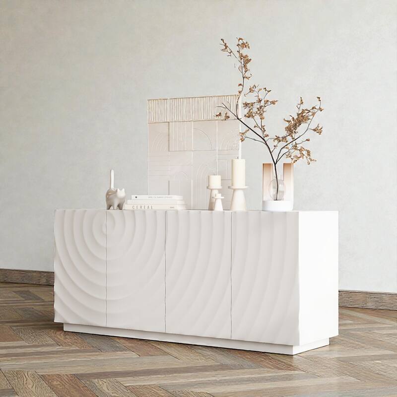 59 Inch Modern Buffet Cabinet with Storage, 4 Door Accent Sideboard with Shelves, Freestanding Floor Cabinet