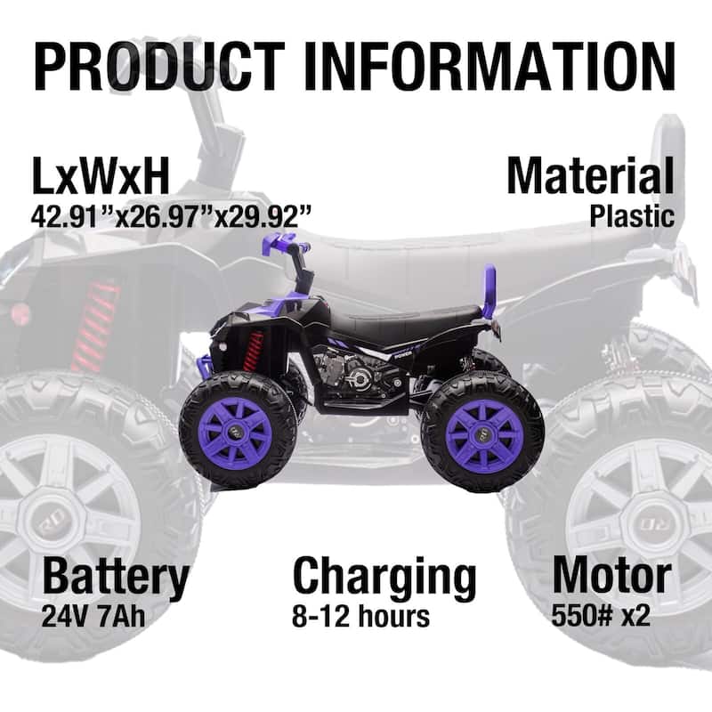 24V Ride on ATV for Kids, 2 Seater Electric Quad Car