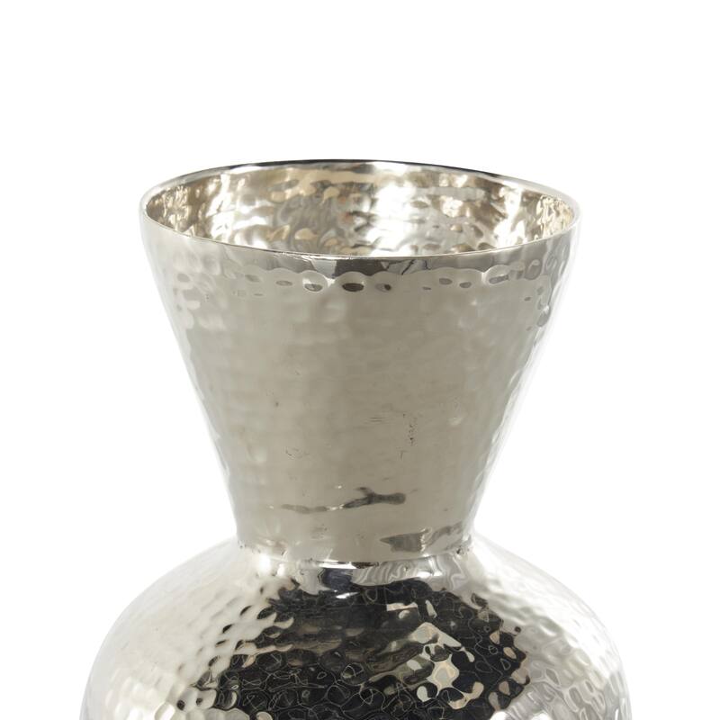 Silver Aluminum Metal Hammered Decorative Vase with Cone Shaped Opening