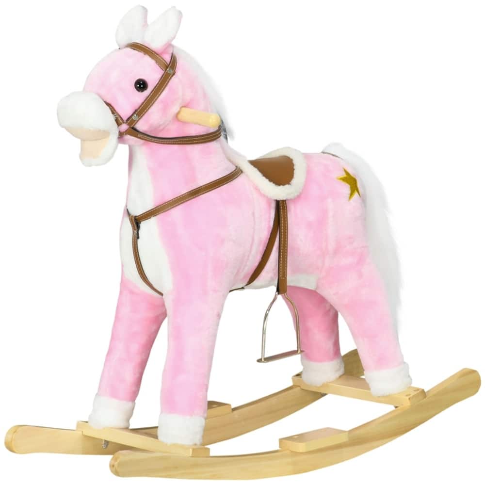 Brown Kids Rocking Horse with Saddle and Footrests Battery Operated Hooves and Neighs - 30.75" L x 11" W x 26.75" H