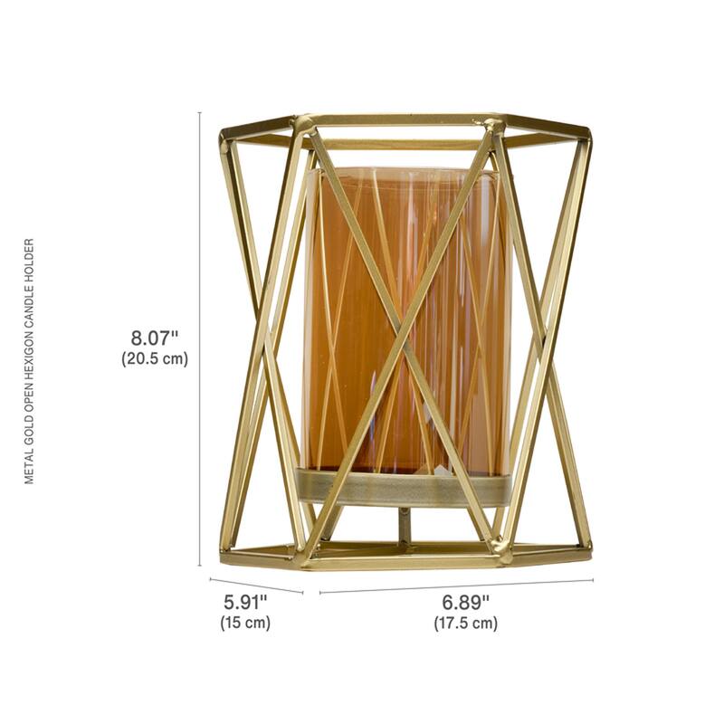 Elements Open Hexagon Candle Holder, 8 Inch