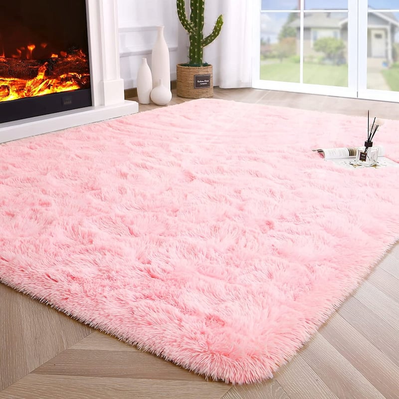 Soft Indoor Area Rug Modern Fluffy Home Carpet - 4' x 5.3' - 4' x 5.3' - Pink
