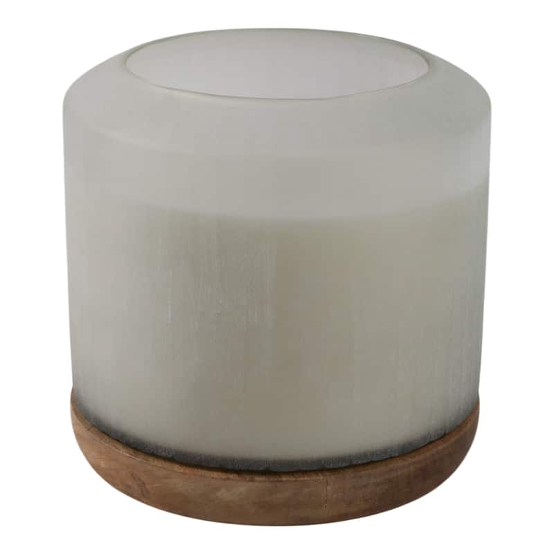 Glass and Wax Starry Sky Decorative Candle Wood Base - 8" White - 8" x 8" x 8"