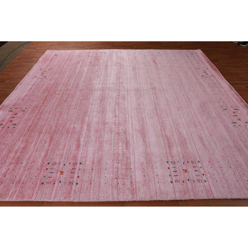 Hand Knotted Oriental 100% Wool Carpet Tribal Animal Pictorial Pink Gabbeh Area Rug - 9' 11'' X 9' 8''