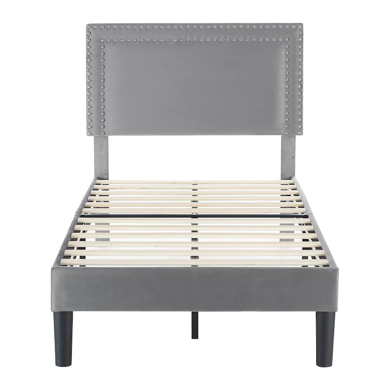 VECELO Twin Size Kids Beds Set of 2 Adjustable Headboard Soft Upholstered Headboard with Rivet Detail 8" Underbed Storage