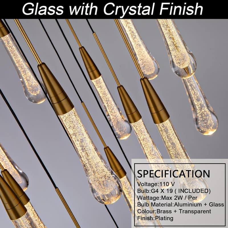 KAYLA Raindrop Chandelier, Modern Glass Pendant Light, Bulb Included