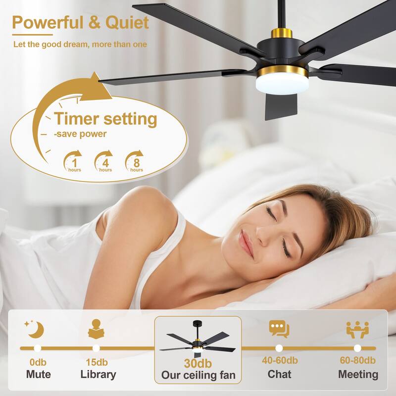 Cusp Barn 52" Modern Ceiling Fan with Light and Remote, Farmhouse Black 6 Speeds Reversible DC Motor Ceiling Fan for Bedroom