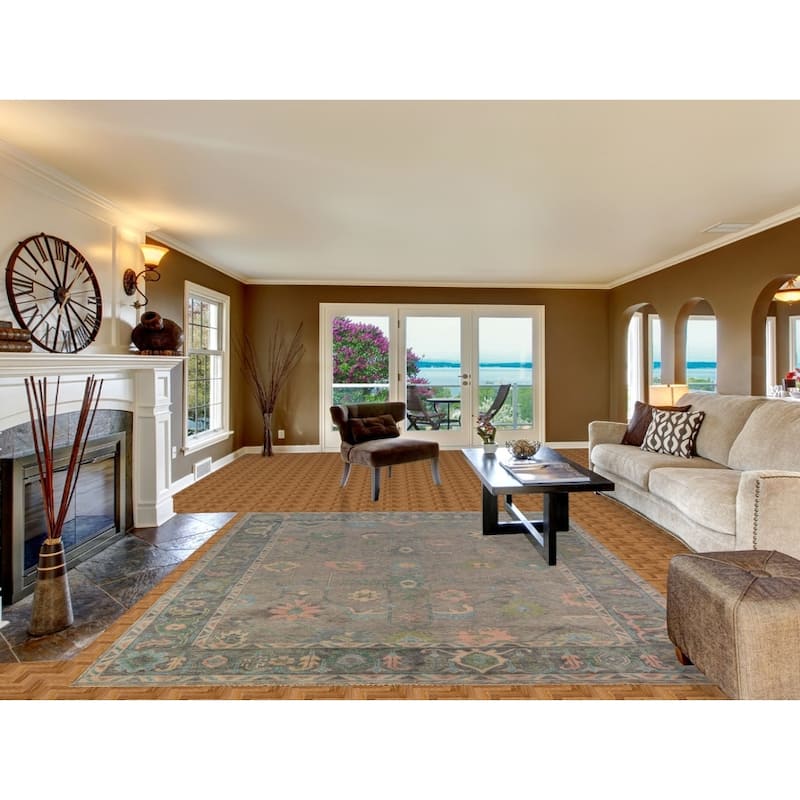 Oushak Indian Area Rug Hand-Knotted Wool Carpet - 7'10"x 9'11"