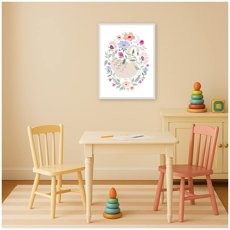 Kate and Laurel JL Swan Floral Oval by Jill Labieniec Framed Canvas Wall Art Print